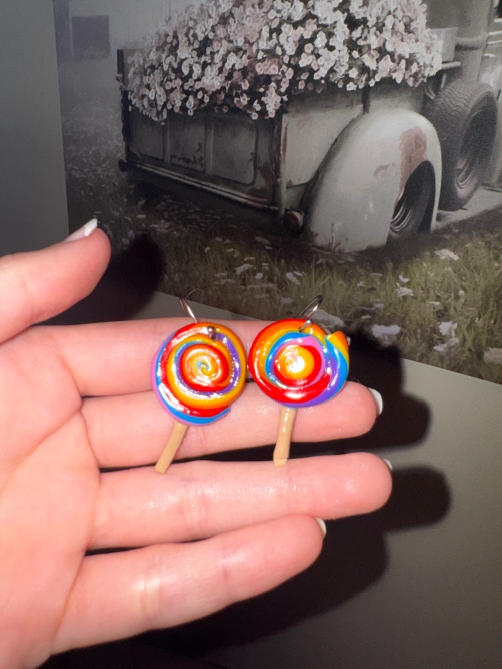 Colorful Rainbow Swirl Lollipop Earrings